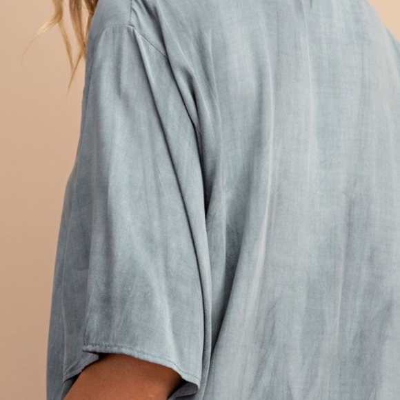 V-Neck Front Tie Solid Color Blouse Top - Picture 5 of 8